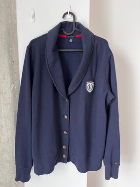 Tommy Hilfiger Navy Button Front Cardigan Chest Patch Size XL